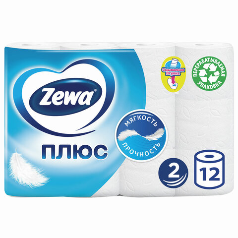 Бумага туалетная Zewa Plus, 2-х слойная, 12шт. х23м, белая, ш/к 08529