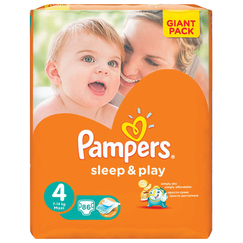 Подгузники PAMPERS (Памперс) Sleep&Play размер 4 (7-14 кг) 86шт, ш/к 54277