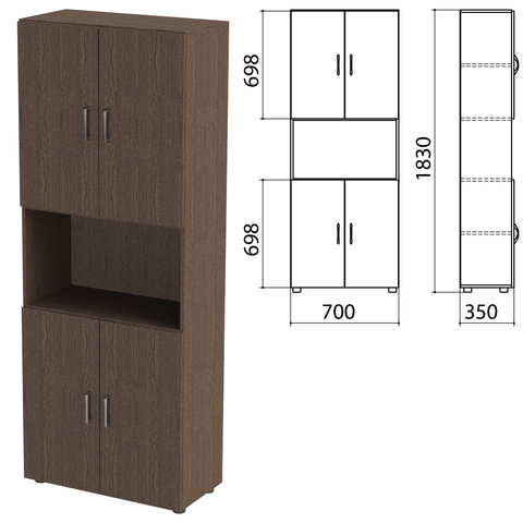 К4 Канц Шкаф высокий одна откр.полка (700х350х1830) (ШК31+ДК32х4) ((венге16))
