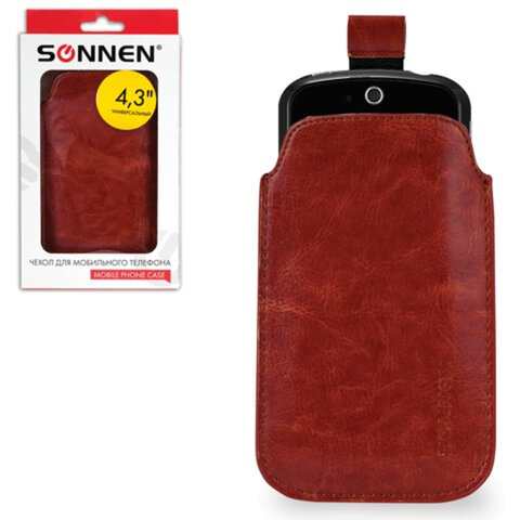 Чехол для телефона SONNEN, кожзам, M, 130x70x10мм, универсальный, коричневый, 261963 Чехол для телефона SONNEN, кожзам, M, 130x70x10мм, универсальный, коричневый, 261963