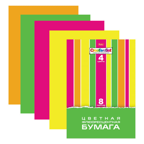 Цветная бумага А4 ФЛУОРЕСЦЕНТНАЯ, 8л., 4цв., HATBER, Creative, 195х285мм, 8Бц4ф_14352(N196489) Цветная бумага А4 ФЛУОРЕСЦЕНТНАЯ, 8л., 4цв., HATBER, Creative, 195х285мм, 8Бц4ф_14352(N196489)