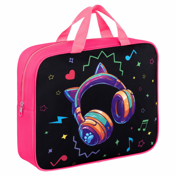 Папка на молнии с ручками BRAUBERG А4, 1 отделение, полиэстер, 80 мм, "Headphones", 273302