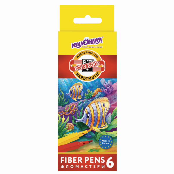 Фломастеры ЮНЛАНДИЯ "Подводный мир" (KOH-I-NOOR EXCLUSIVE), 6 цветов, трехгранные, 151622